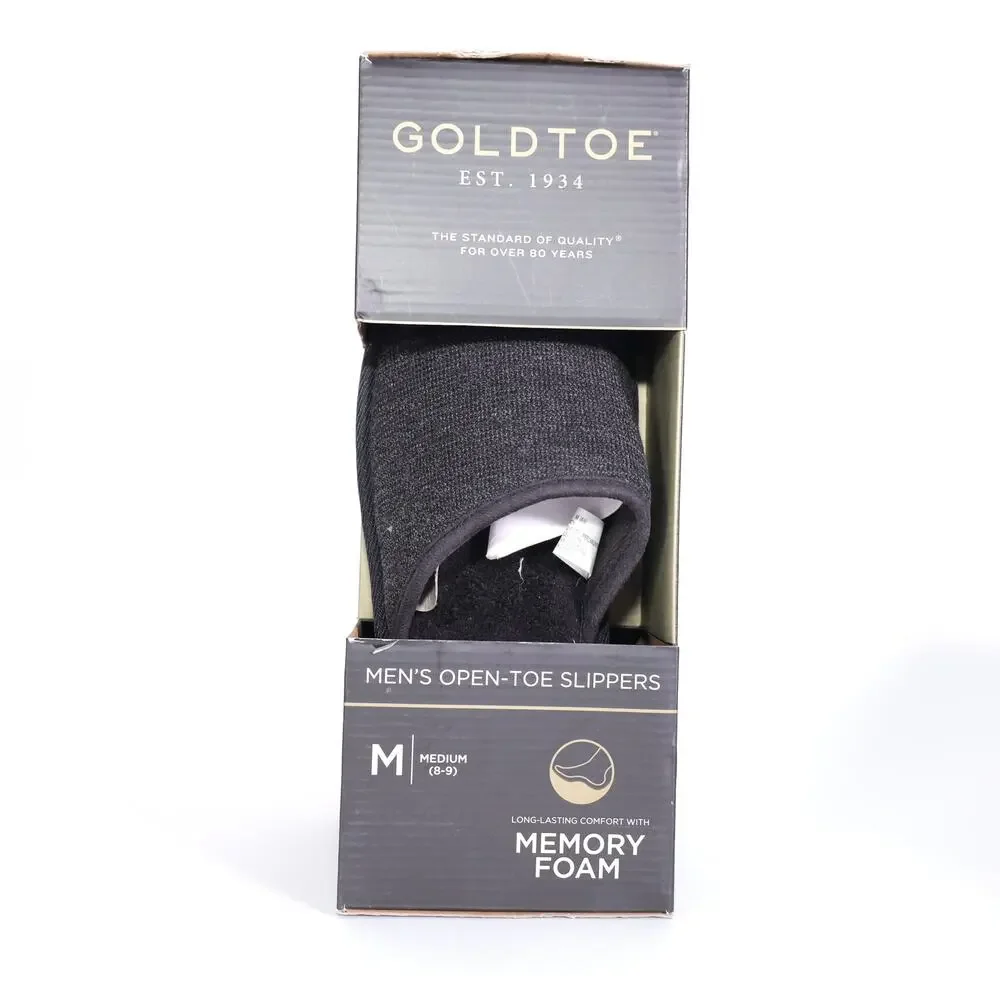 Gold Toe Mens Open Toe Memory Foam Slippers - Mens Medium (8-9) - Black - NIB